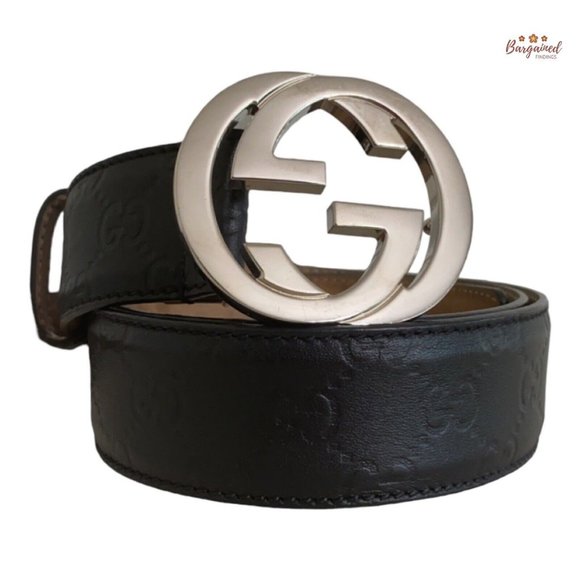 Authentic Gucci Black Guccissima Leather Silver Interlocking G Buckle Belt 95/38 - Picture 1 of 13